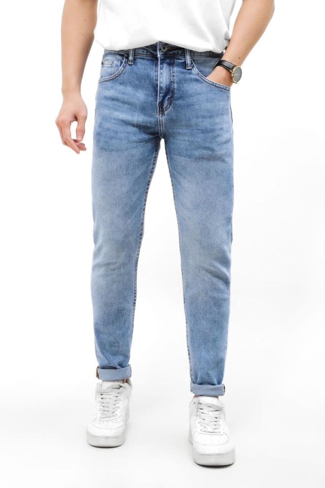 QUẦN JEAN SLIM FIT XANH WASH 241207