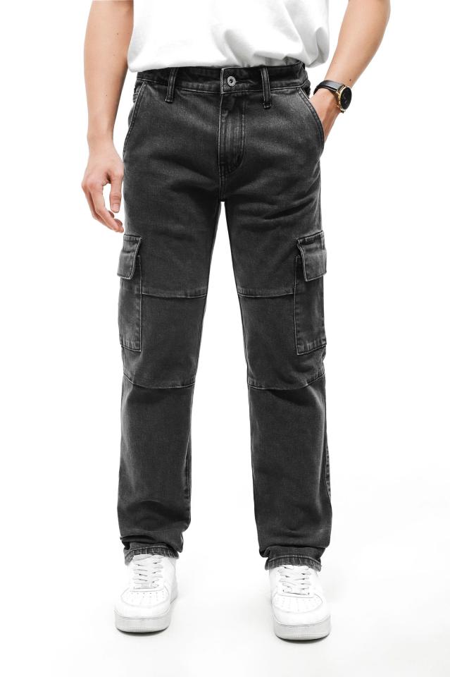 QUẦN JEAN REGULAR FIT TÚI HỘP XẾP LY XÁM ĐẬM 241135